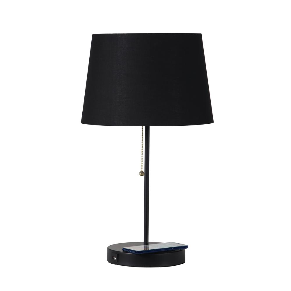 20.75" In Sterling Matte Non-Gloss Black Table Lamp W/ Wireless Charging Station And Usb Port. Picture 1