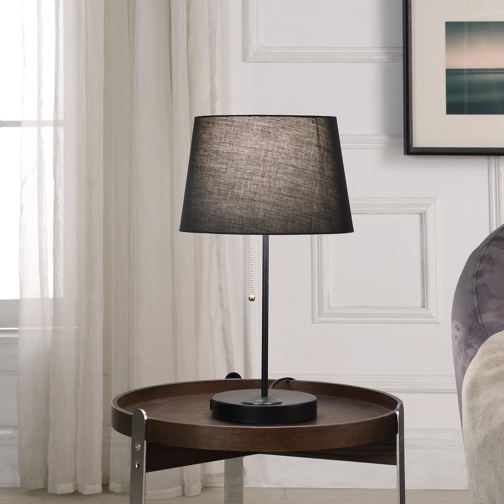 20.75" In Sterling Matte Non-Gloss Black Table Lamp W/ Wireless Charging Station And Usb Port. Picture 3
