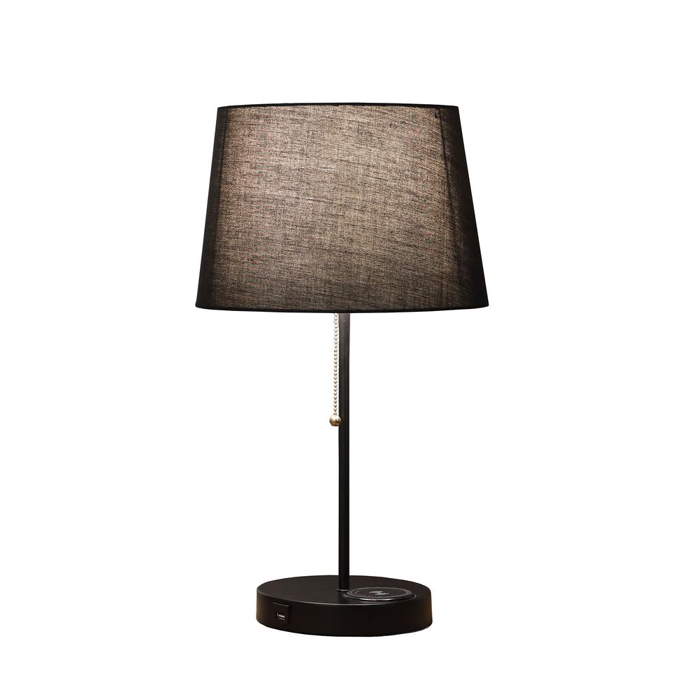 20.75" In Sterling Matte Non-Gloss Black Table Lamp W/ Wireless Charging Station And Usb Port. Picture 2