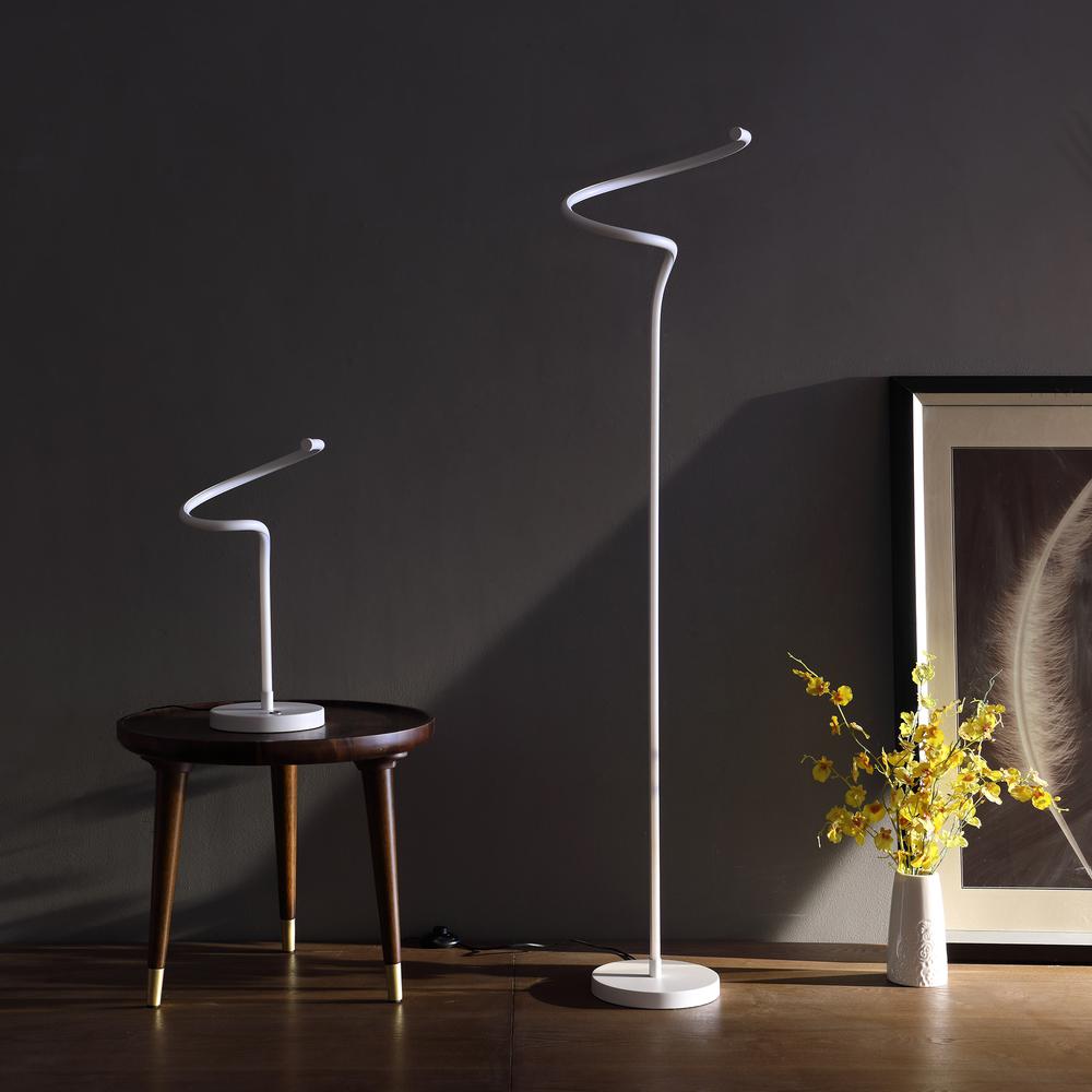 52.5" In Led Matte White Curvilinear S-Curve Spiral Tube Angled Floor Lamp. Picture 5