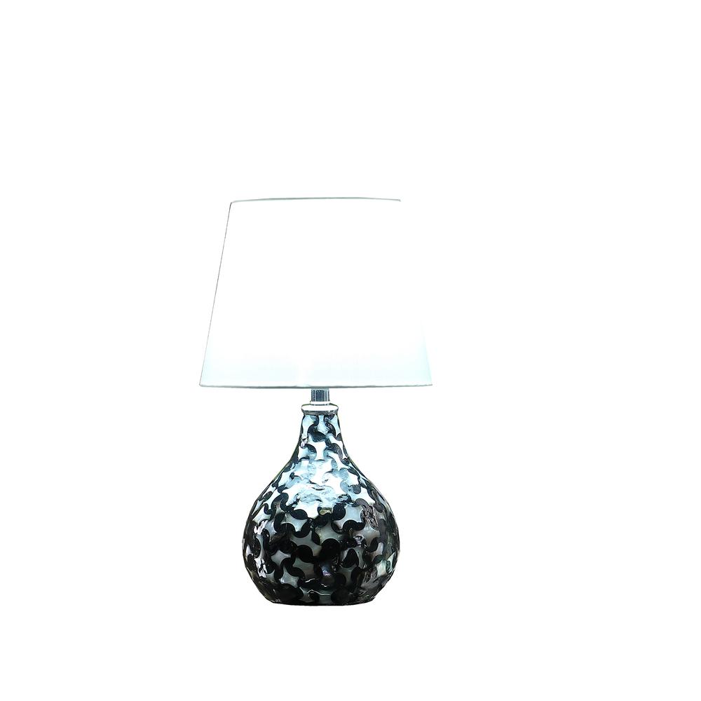11.5" In Modern Black Seashell Swirl Pattern Mini Polyresin Table Lamp. Picture 2