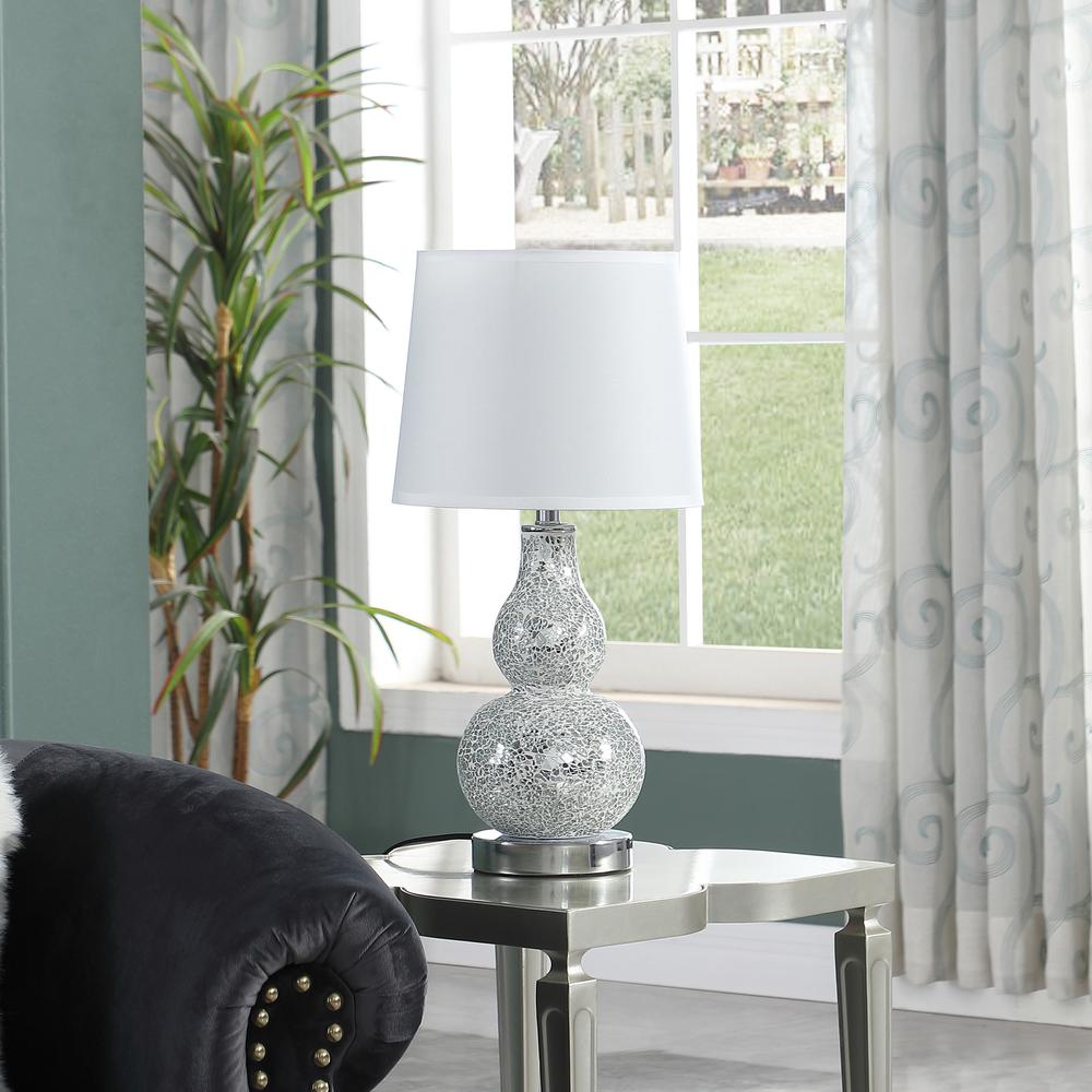 19.5" In Mirror Glass Mosaic Silver Chrome Polyresin Table Lamp. Picture 3