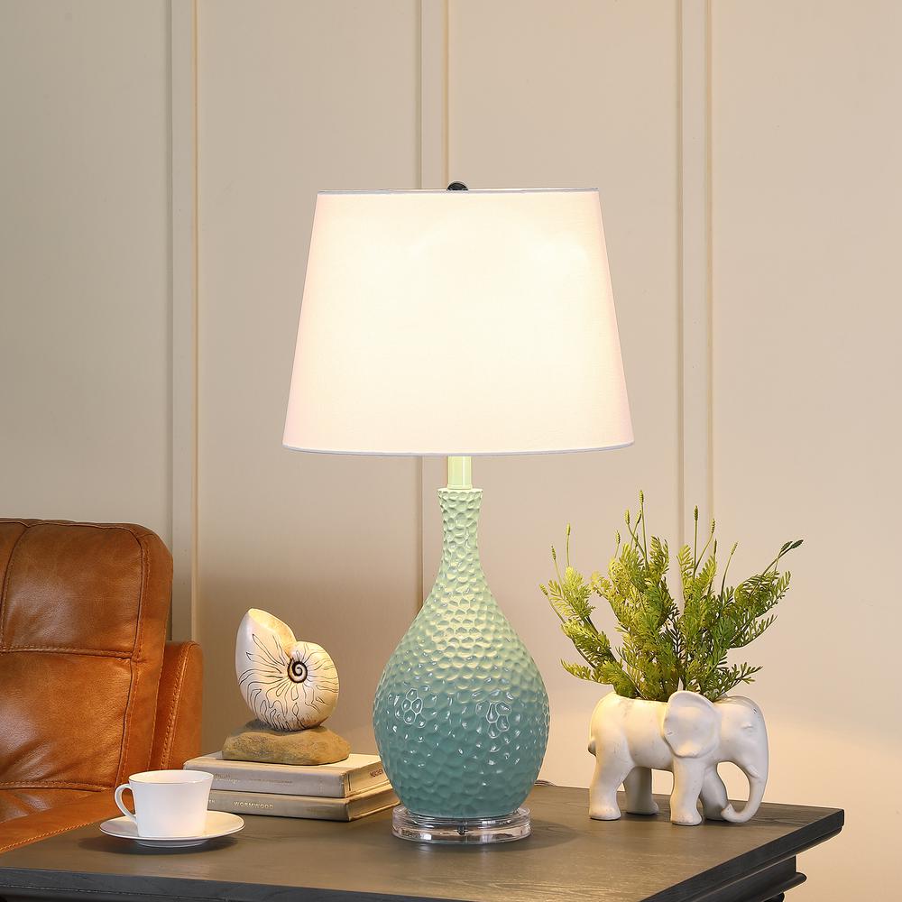28" in TEAL TELLI PEBBLE MID CENTURY RESIN TABLE LAMP. Picture 4