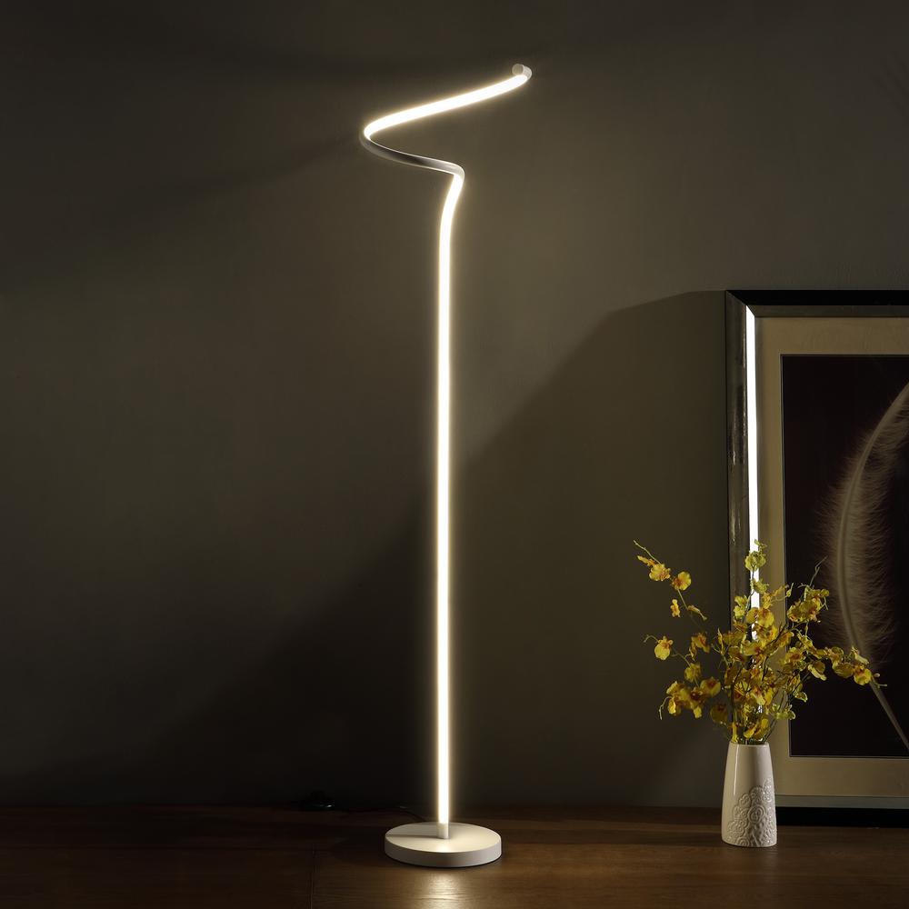 52.5" In Led Matte White Curvilinear S-Curve Spiral Tube Angled Floor Lamp. Picture 4