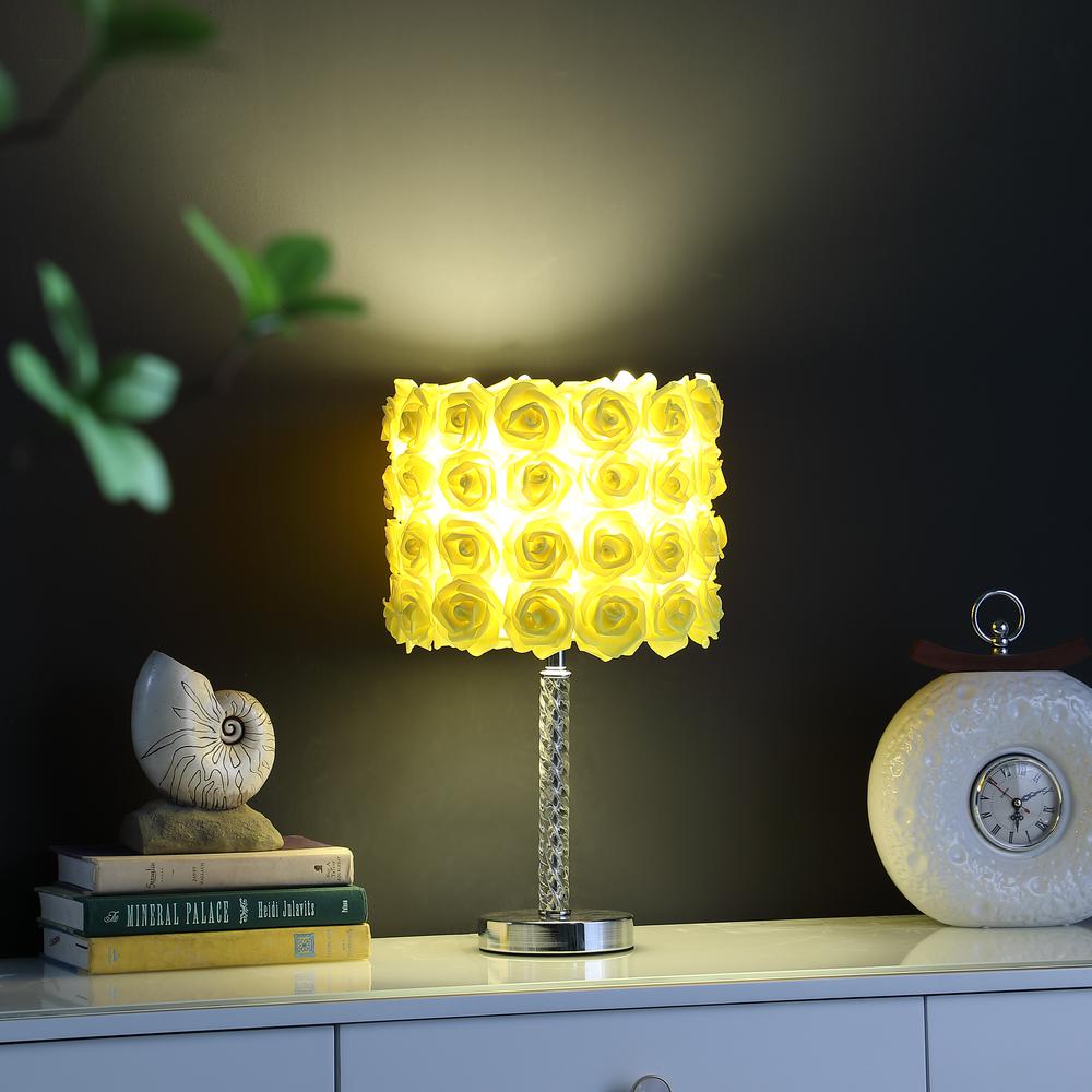 18.25" In Yellow Roses In Bloom Acrylic/Metal Table Lamp. Picture 6