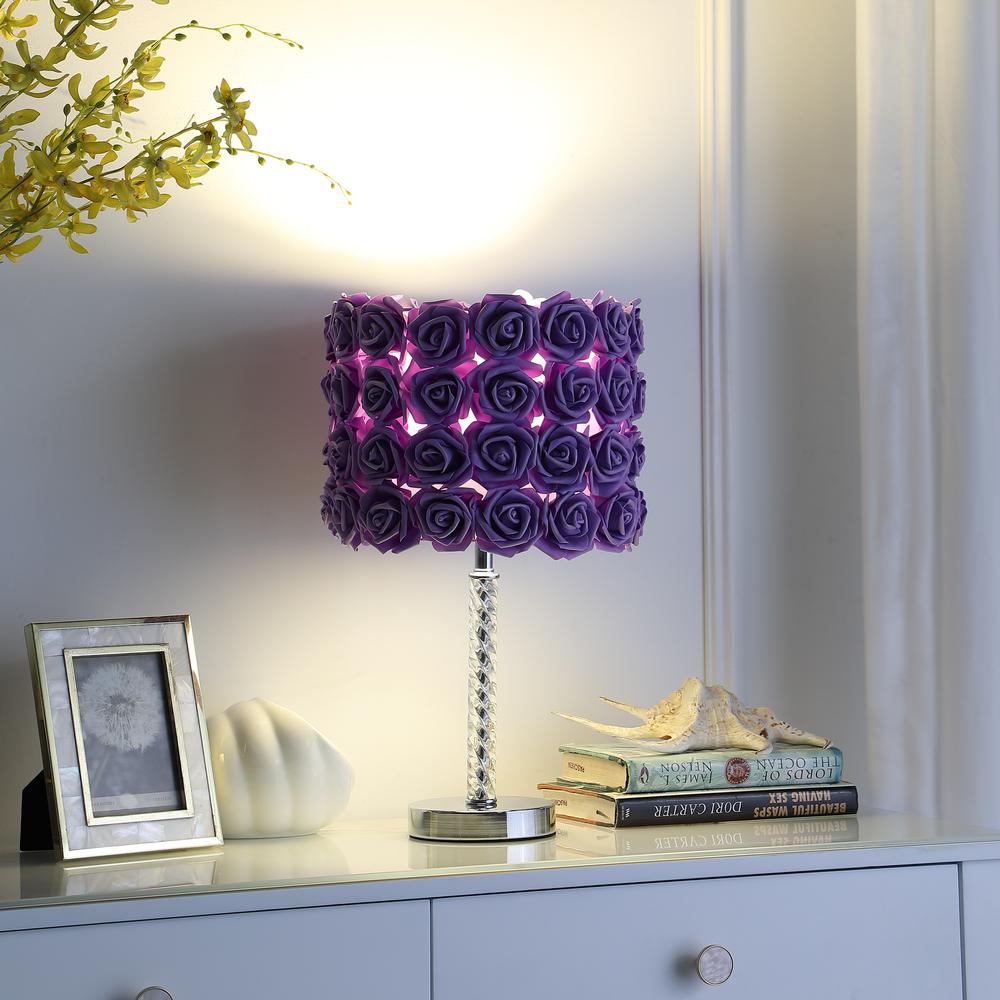 18.25" In Lavender Roses In Bloom Acrylic/Metal Table Lamp. Picture 6