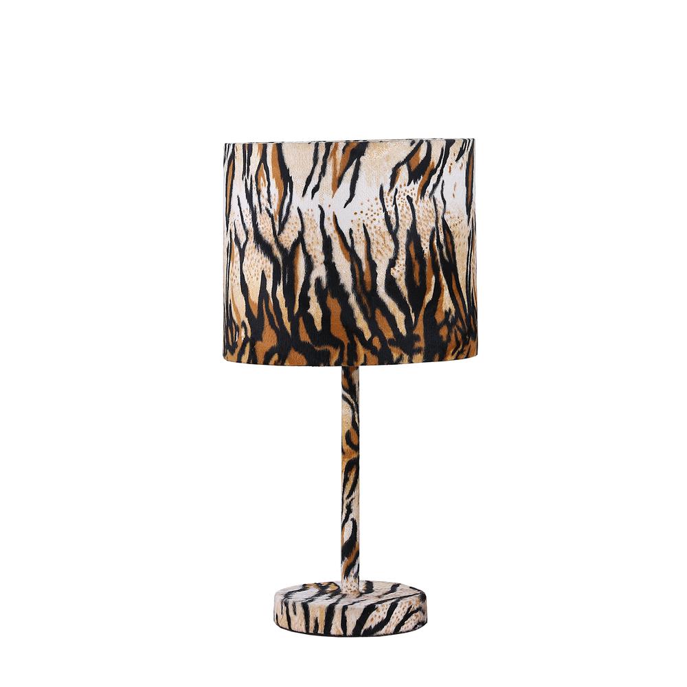 19.25" in FAUX SUEDE TIGER PRINT METAL TABLE LAMP. Picture 1