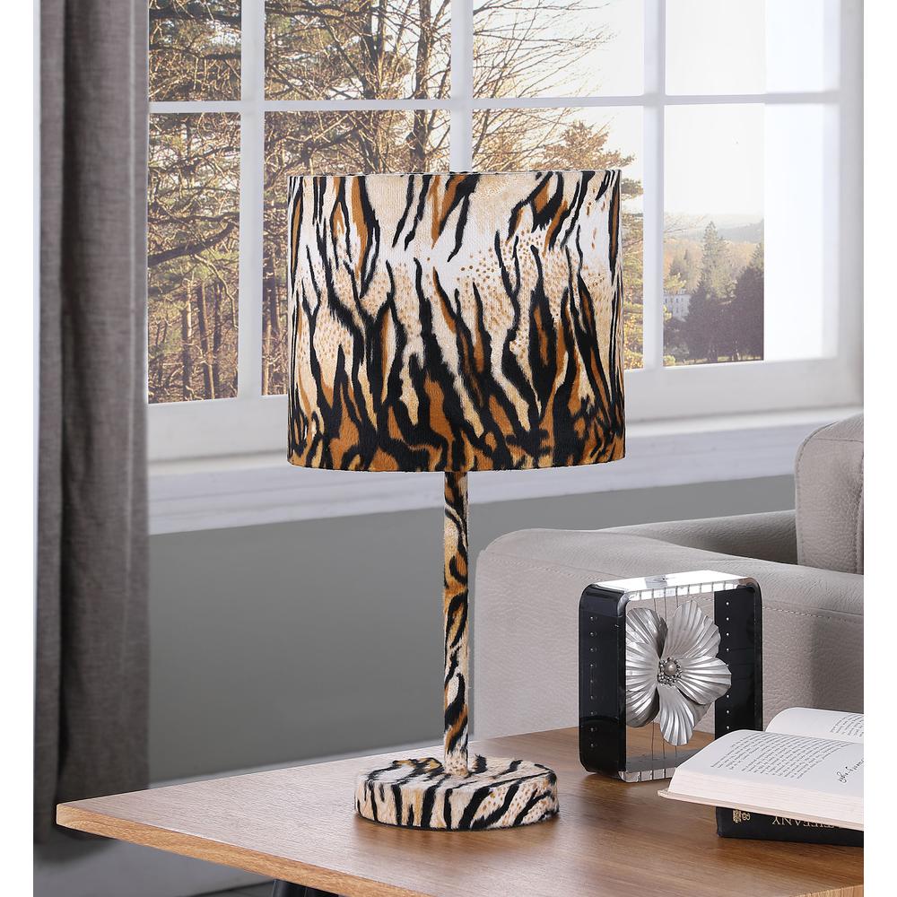 19.25" in FAUX SUEDE TIGER PRINT METAL TABLE LAMP. Picture 3