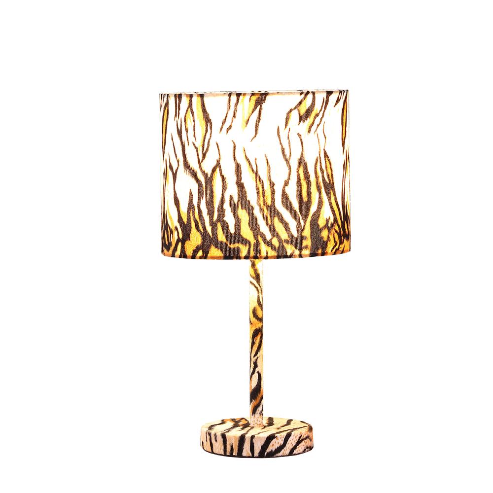 19.25" in FAUX SUEDE TIGER PRINT METAL TABLE LAMP. Picture 2