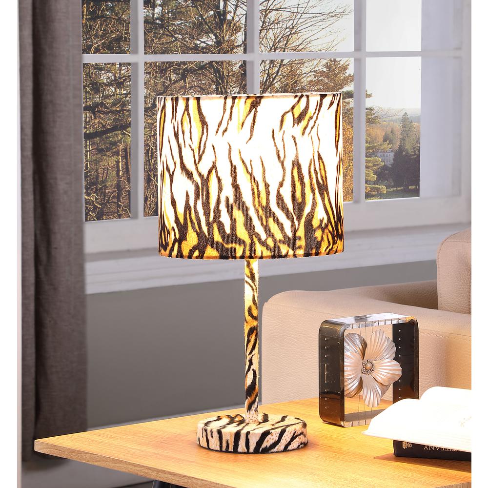 19.25" in FAUX SUEDE TIGER PRINT METAL TABLE LAMP. Picture 4