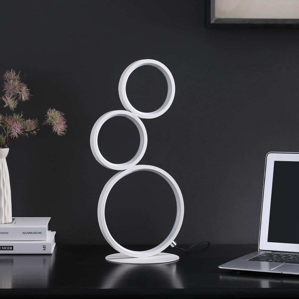 17" In 3-Ring Shaped Odu White Led Minimalist Metal Table Lamp. Picture 3