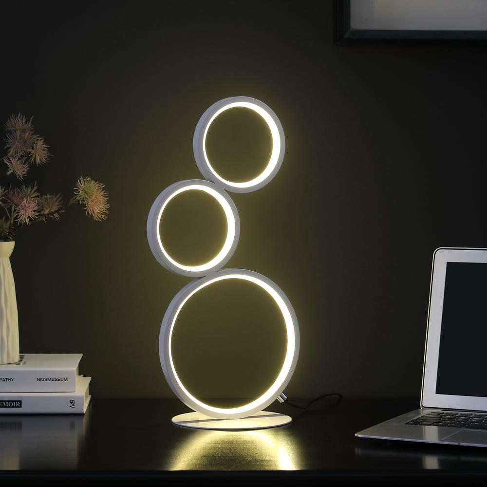17" In 3-Ring Shaped Odu White Led Minimalist Metal Table Lamp. Picture 4