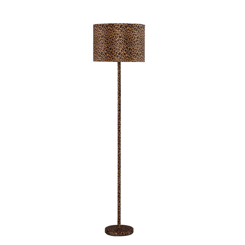 59" in FAUX SUEDE LEOPARD PRINT FLOOR LAMP. Picture 1