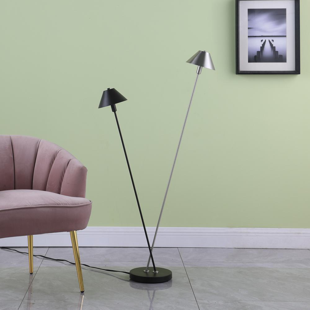 47.5" In Led Double G-9 Matte Powder Black/Silver Redman Brushed Nickel Floor Lamp. Picture 6