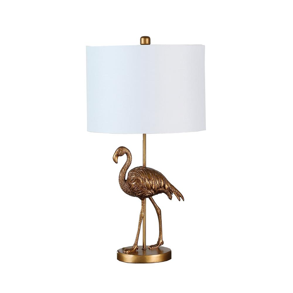 26" in MATTE GOLD FLAMINGO RESIN TABLE LAMP. Picture 1