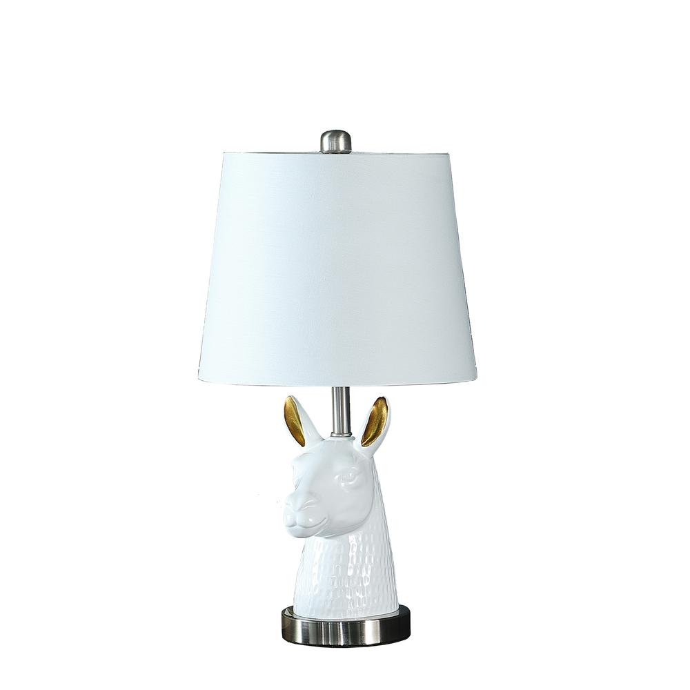 20.5" in PATAGONIA WHITE LLAMA BUST RESIN TABLE LAMP. Picture 1