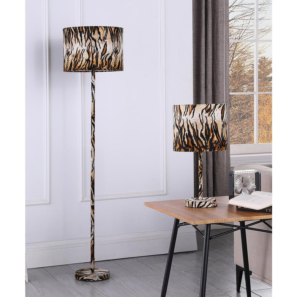 19.25" in FAUX SUEDE TIGER PRINT METAL TABLE LAMP. Picture 5