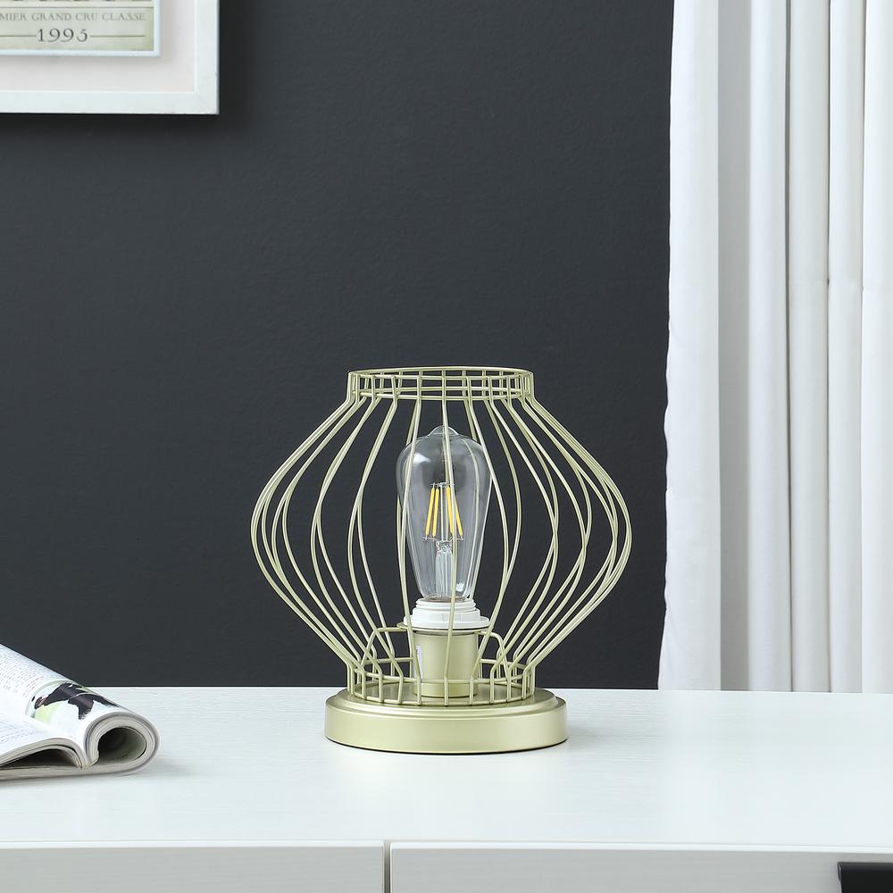 9.5" In Industrial Farm Cage Satin Matte Gold Uplight Metal Table Lamp. Picture 3
