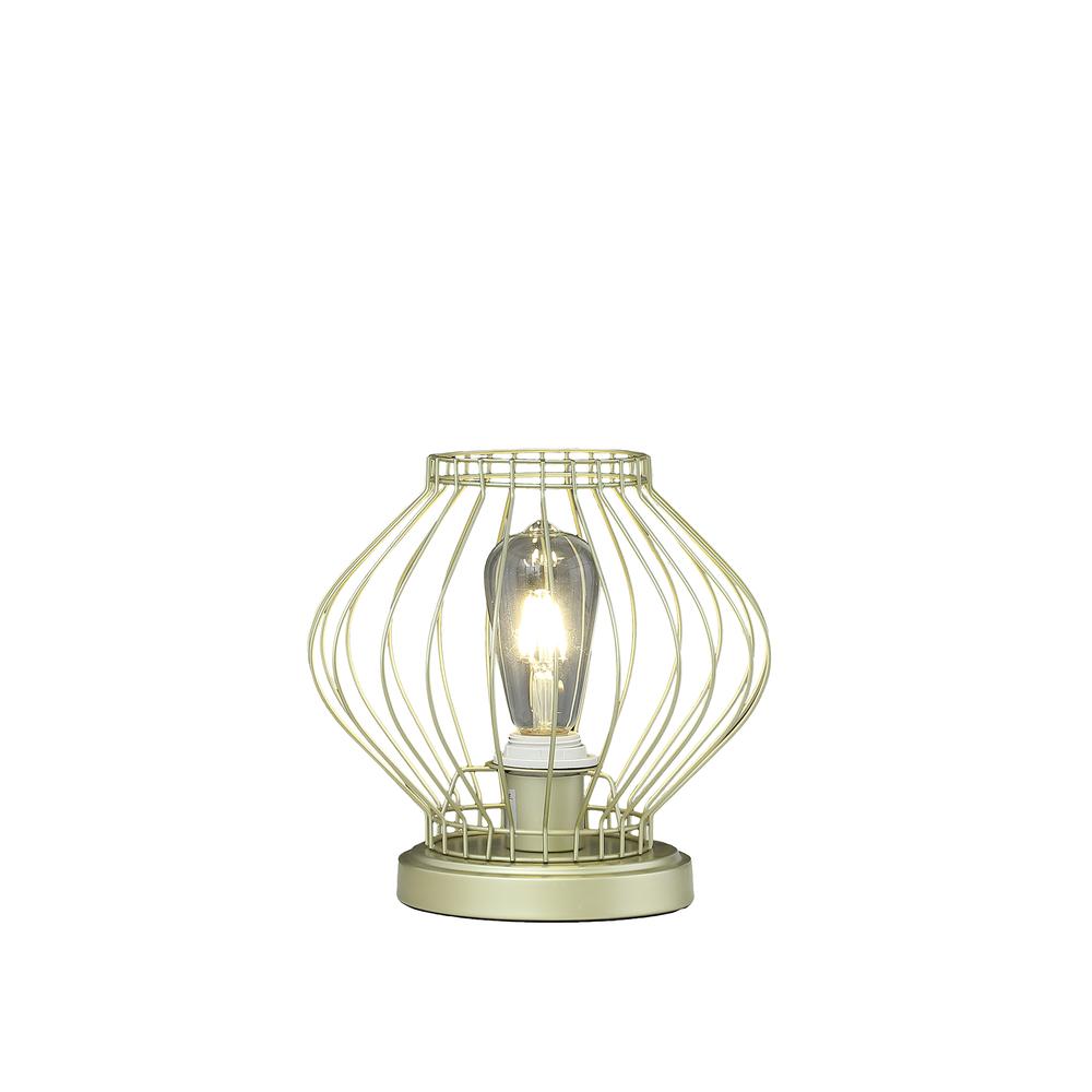9.5" In Industrial Farm Cage Satin Matte Gold Uplight Metal Table Lamp. Picture 2
