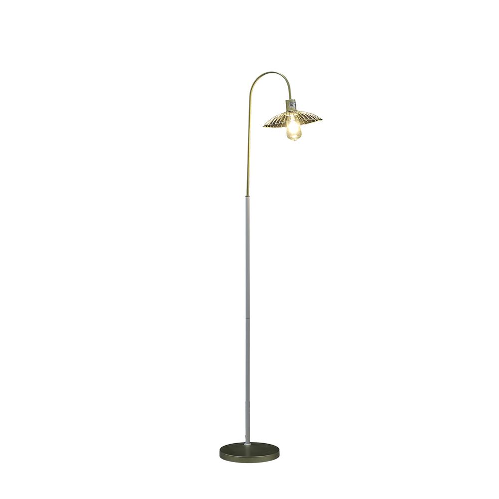 64.25" In Industrial Farm Pendant Cage Satin Matte Gold/White Metal Floor Lamp. Picture 2