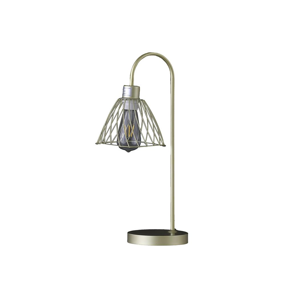 20.5" In Industrial Farm Pendant Cage Satin Matte Gold Metal Table Lamp. Picture 1