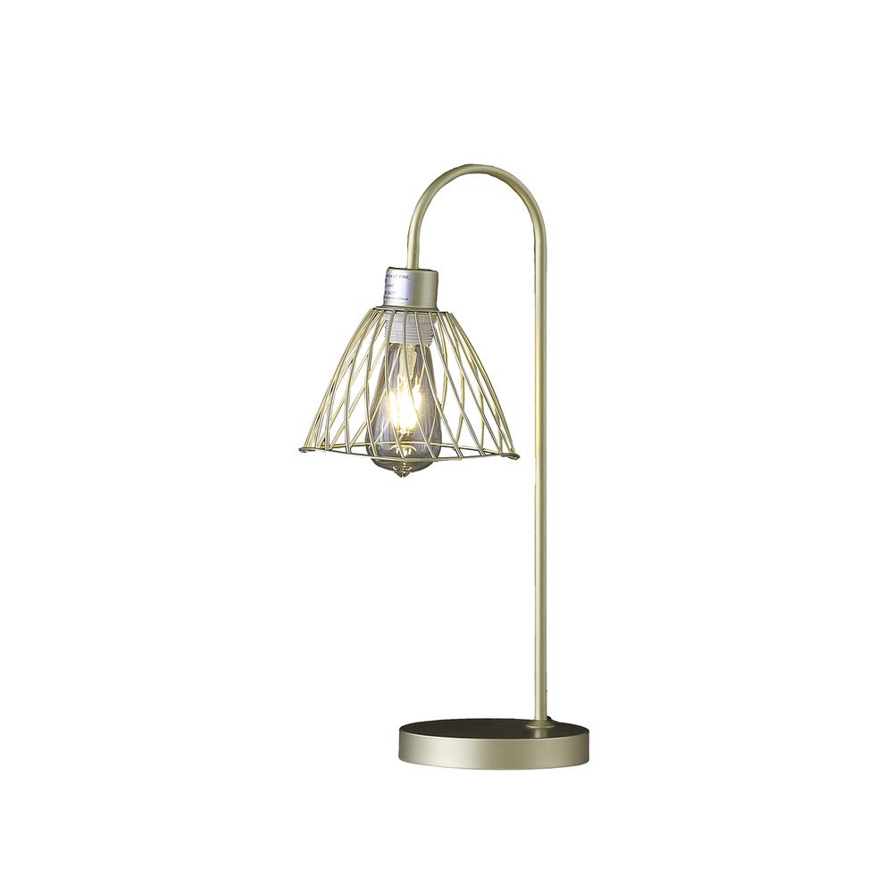 20.5" In Industrial Farm Pendant Cage Satin Matte Gold Metal Table Lamp. Picture 2
