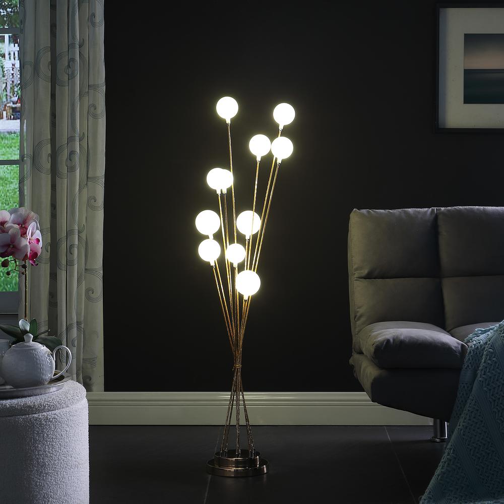 46" In 11-Light Acrylic Globe Aluminun Led Chrysanthe Yellow Gold Metal Floor Lamp. Picture 7