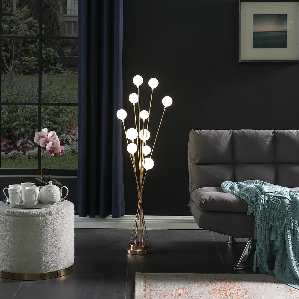46" In 11-Light Acrylic Globe Aluminun Led Chrysanthe Yellow Gold Metal Floor Lamp. Picture 6