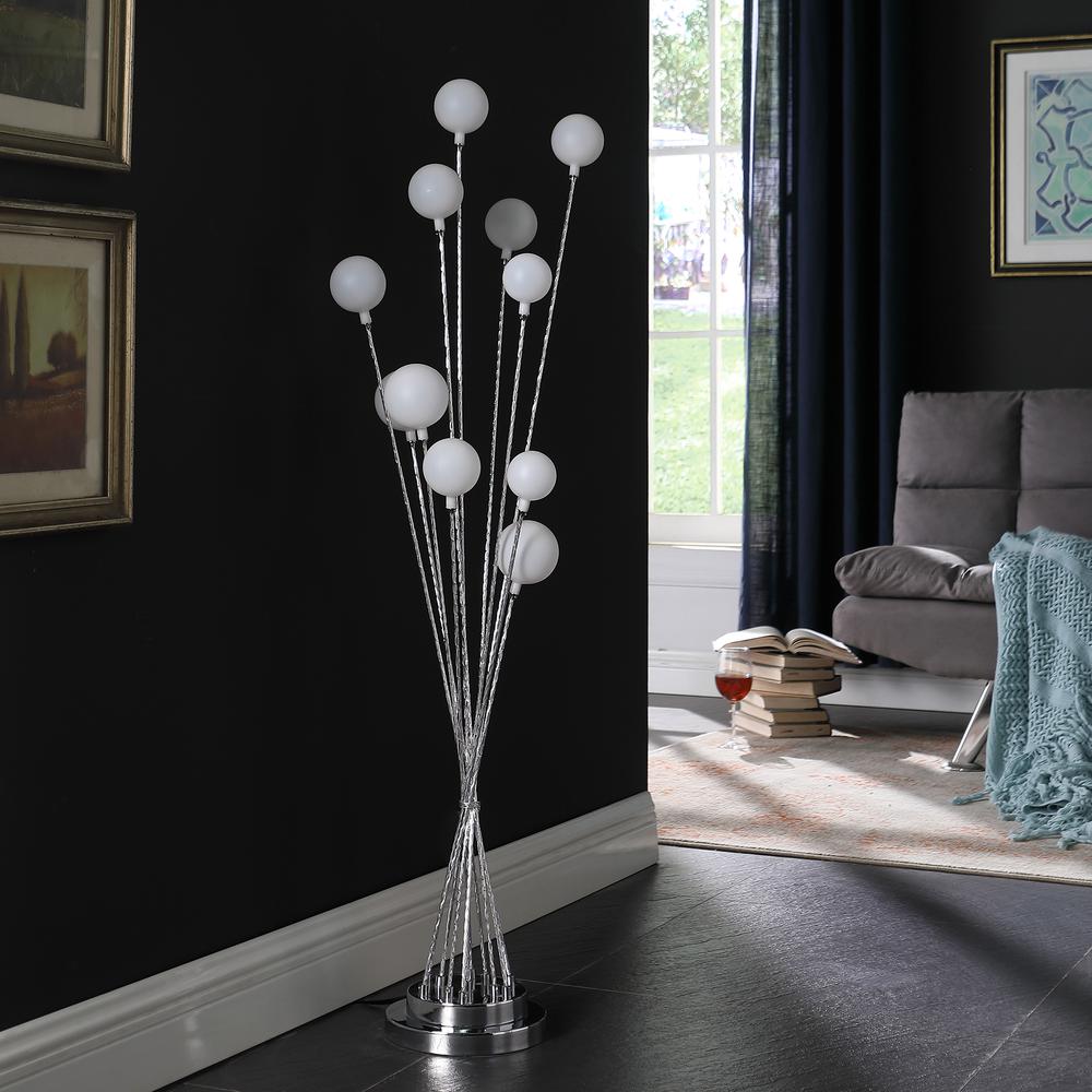 46" In 11-Light Acrylic Globe Aluminun Led Chrysanthe Silver Chrome Metal Floor Lamp. Picture 5