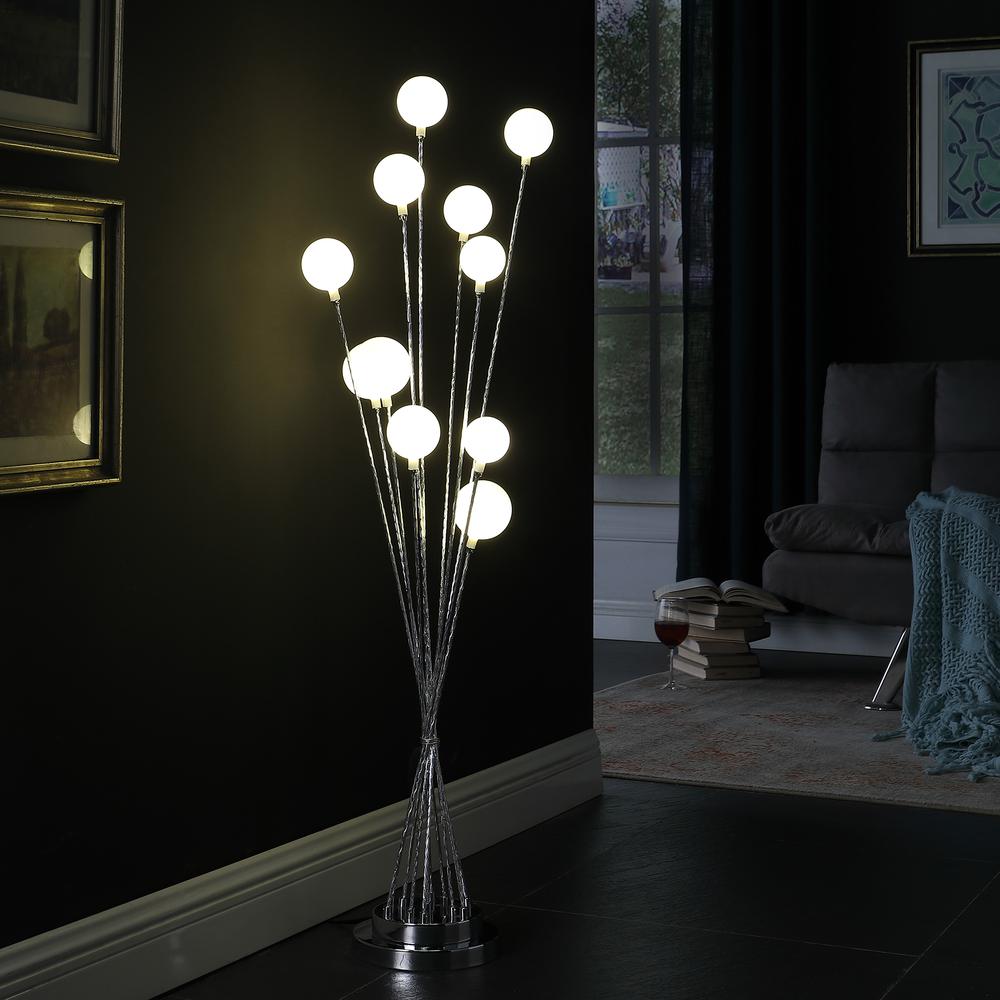 46" In 11-Light Acrylic Globe Aluminun Led Chrysanthe Silver Chrome Metal Floor Lamp. Picture 7