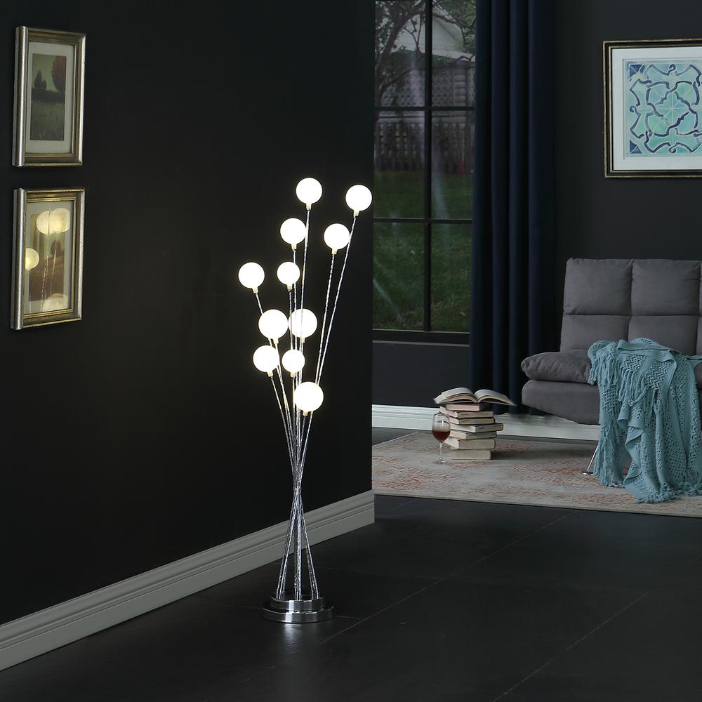 46" In 11-Light Acrylic Globe Aluminun Led Chrysanthe Silver Chrome Metal Floor Lamp. Picture 6