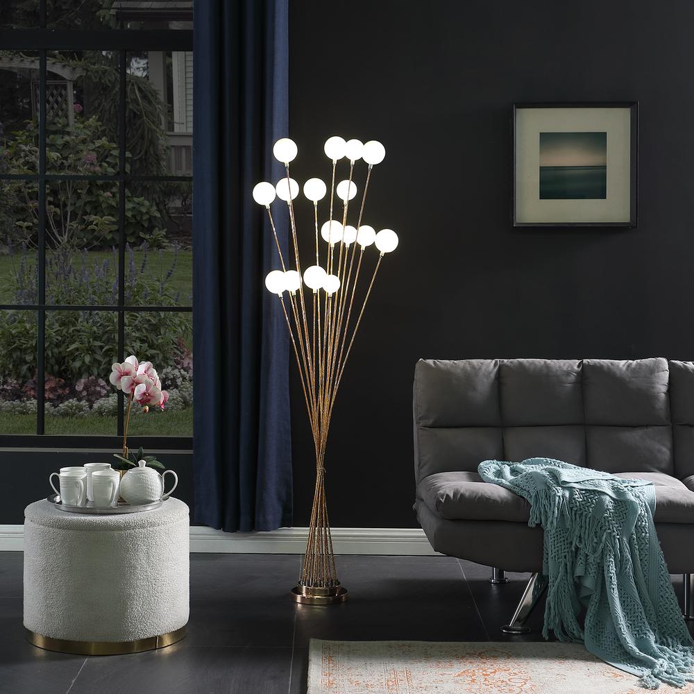 In 16-Light Acrylic Globe Aluminun Led Chrysanthe Yellow Gold Metal Floor Lamp. Picture 6