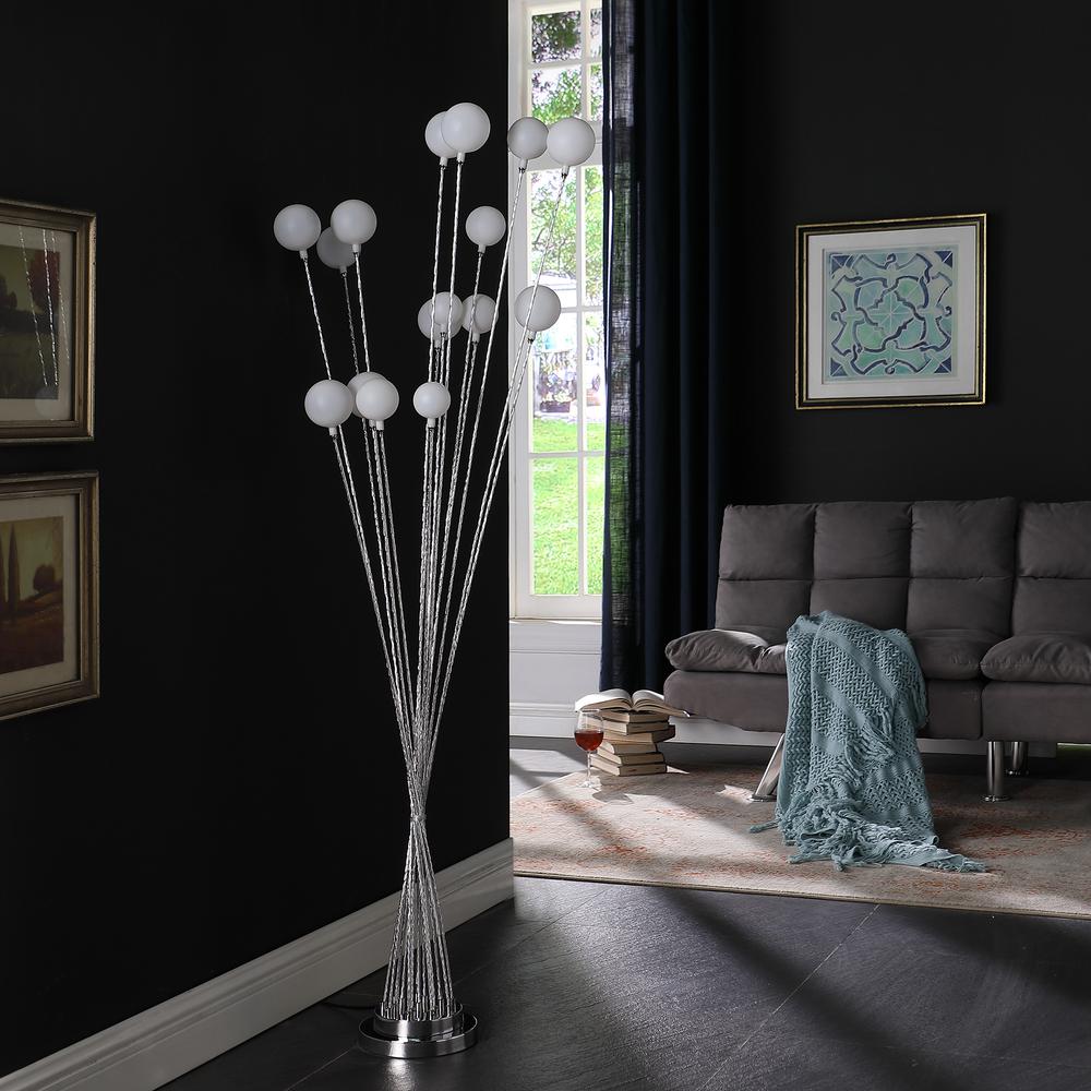 16-Light Acrylic Globe Aluminun Led Chrysanthe Silver Chrome Metal Floor Lamp. Picture 5
