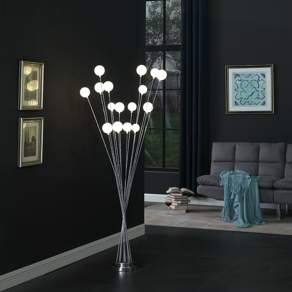 16-Light Acrylic Globe Aluminun Led Chrysanthe Silver Chrome Metal Floor Lamp. Picture 6