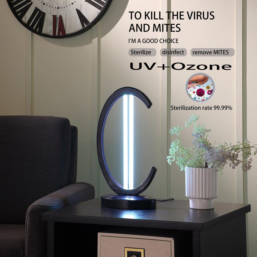 16" in UV STERILIZED BLACK SEMI OVAL TABLE LAMP W/ REMOTE CONTROL. Picture 7