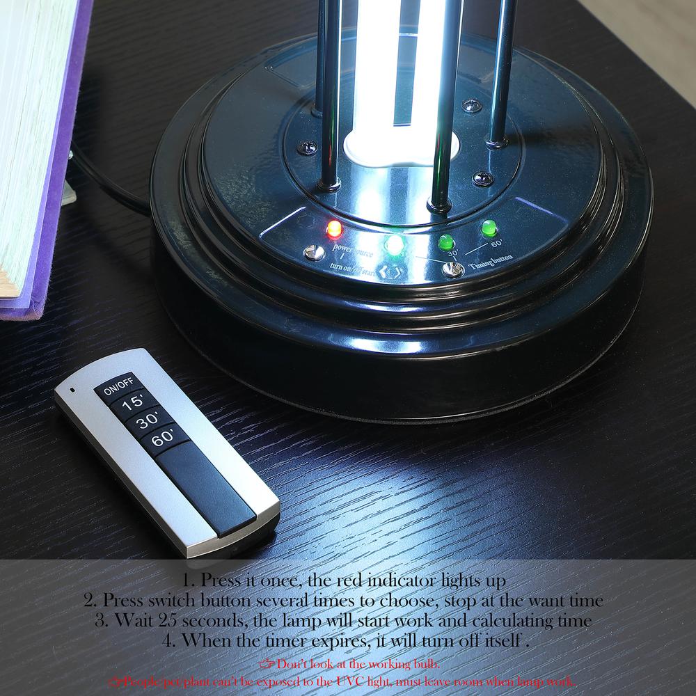 18.75" in UV STERILIZED BLACK METAL TABLE LAMP W/ REMOTE CONTROL. Picture 11