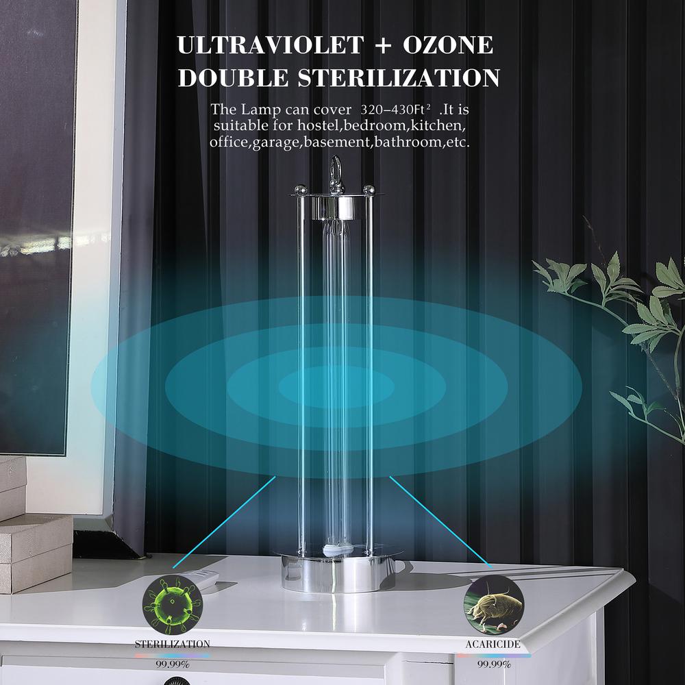 19.25" in UV STERILIZED SILVER METAL TABLE LAMP W/ REMOTE CONTROL. Picture 8