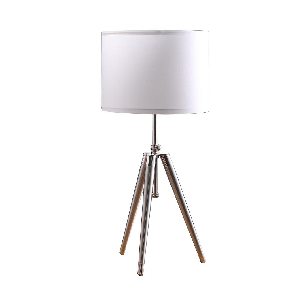 34.25" - 29.25" In Mid-Century Adjustable Tripod Chrome/Silver Metal Table Lamp. Picture 1