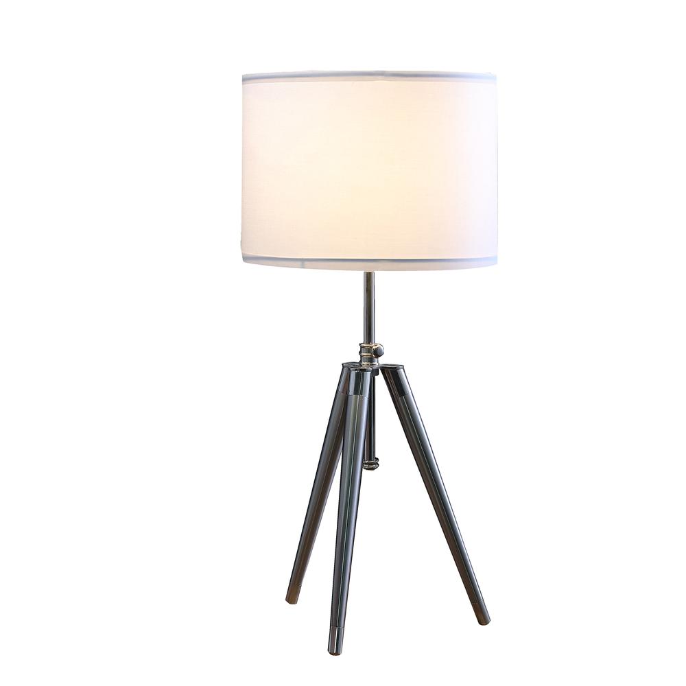 34.25" - 29.25" In Mid-Century Adjustable Tripod Chrome/Silver Metal Table Lamp. Picture 2