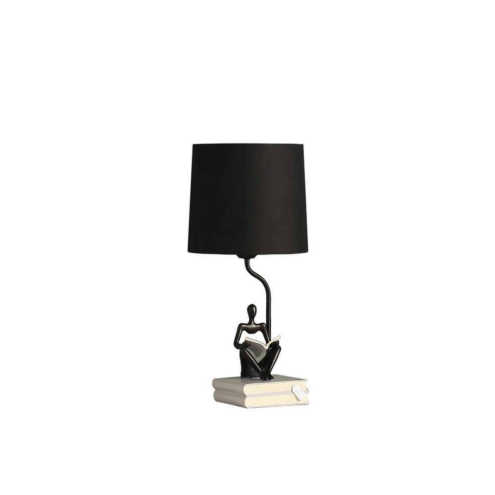 20.5" In Modern Reader Black Sitting A Gray Stack Of Books Polyresin Table Lamp. Picture 1