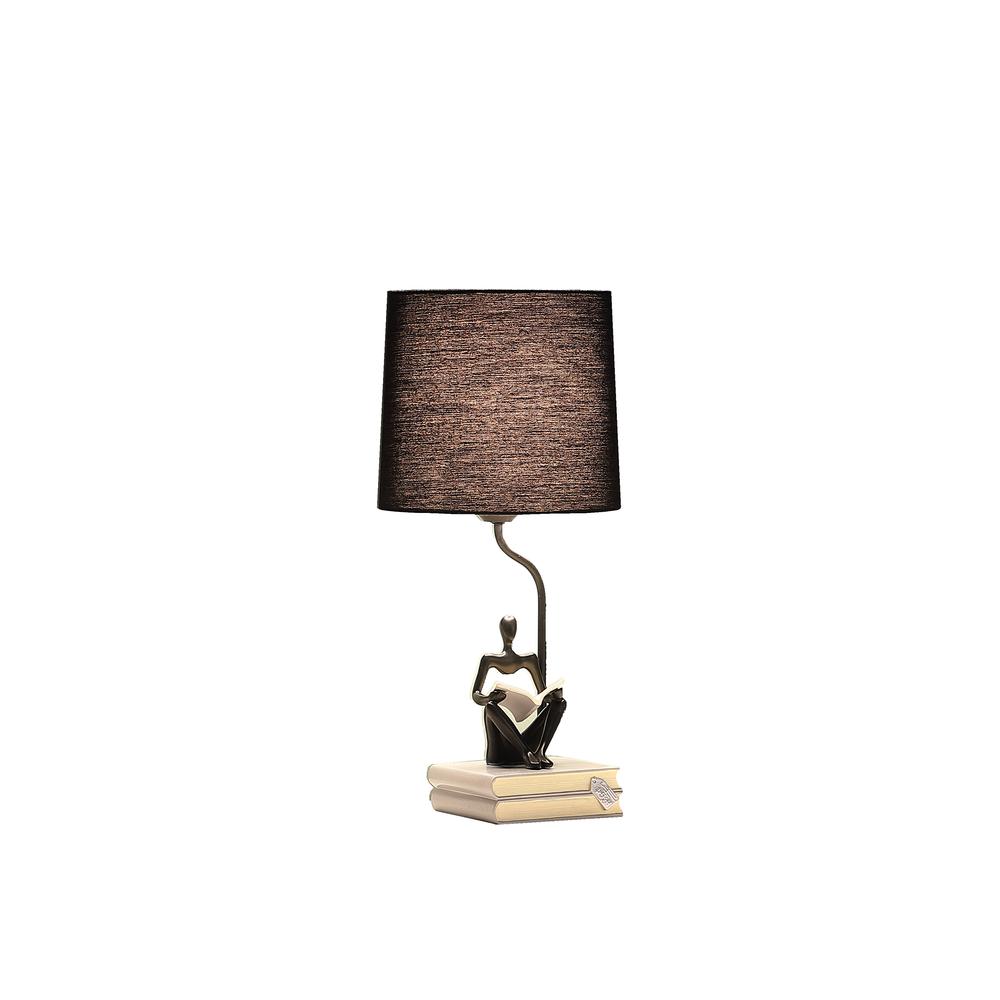 20.5" In Modern Reader Black Sitting A Gray Stack Of Books Polyresin Table Lamp. Picture 2
