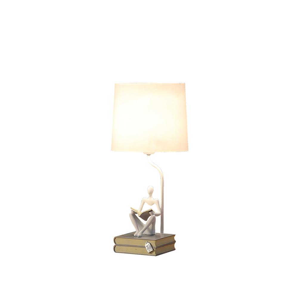 20.5" In Modern Reader White Sitting A Gray Stack Of Books Polyresin Table Lamp. Picture 2
