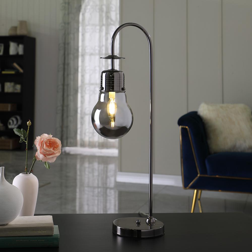 Adan Edison Restorative Glass Led Downbridge Black Chrome Metal Table Lamp. Picture 4