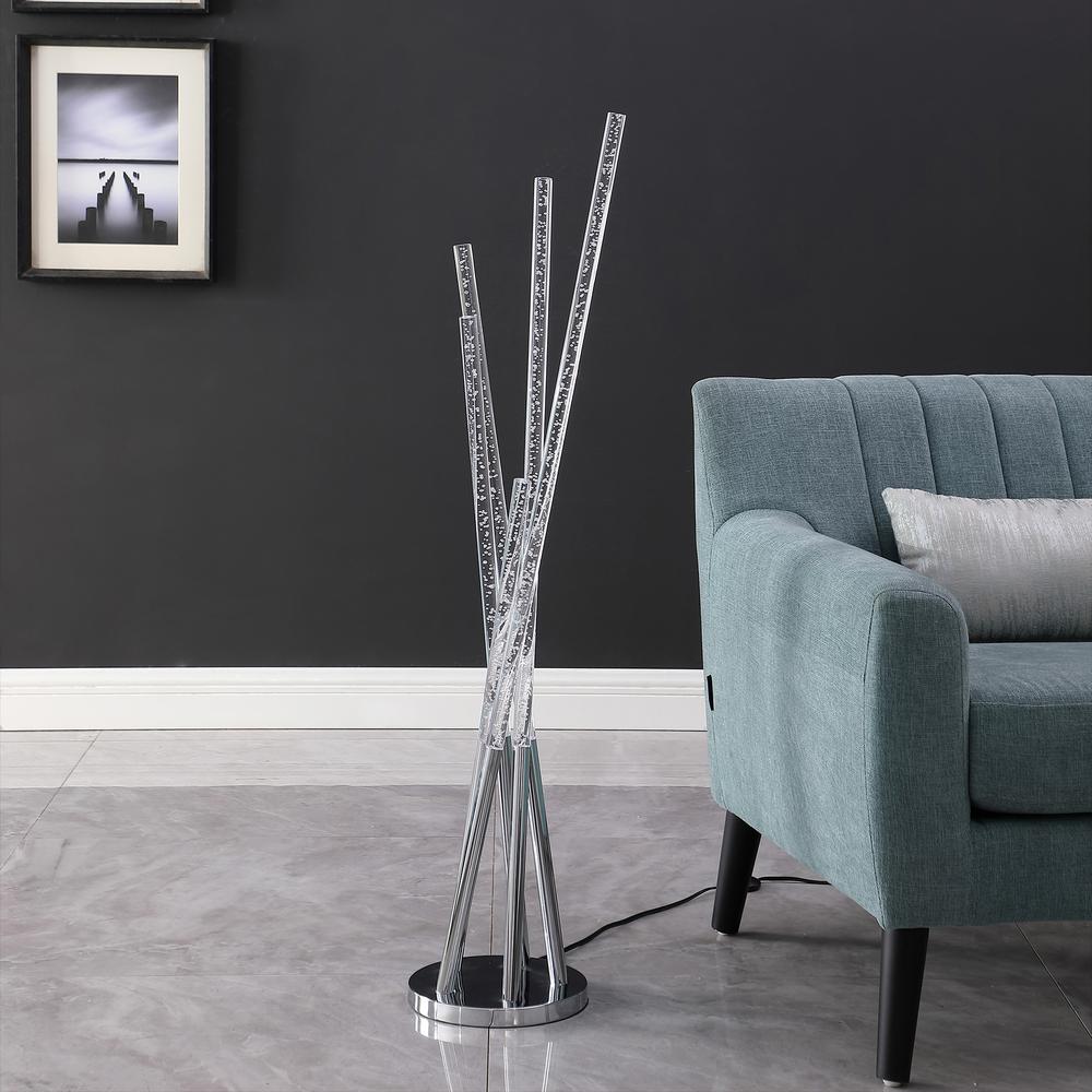 48.75" In Carina Modern 5 Acrylic Upright Legs Stix Led Silver Metal Floor Lamp. Picture 3