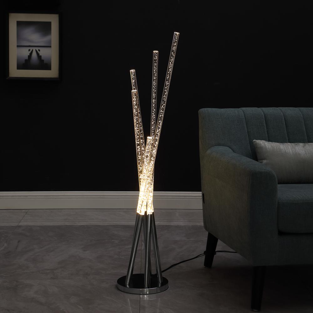48.75" In Carina Modern 5 Acrylic Upright Legs Stix Led Silver Metal Floor Lamp. Picture 4