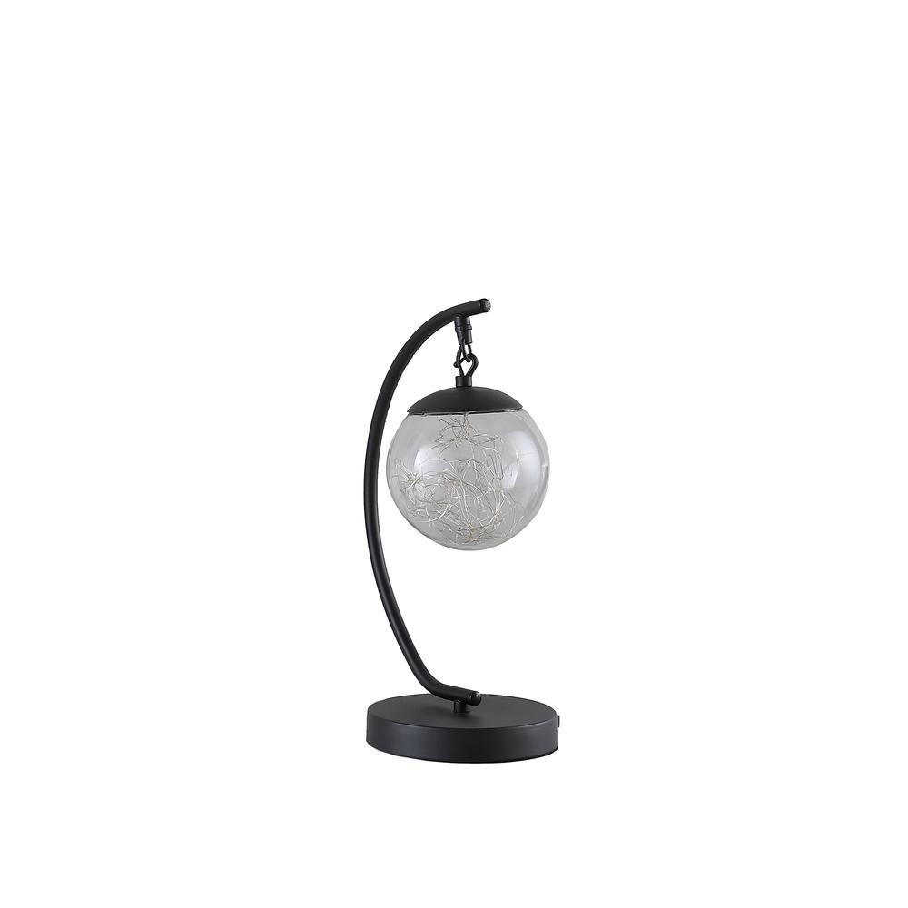 14" In Pendulum Multi-Colored Led Glass Orb Black Metal Table Lamp W/ Usb Port. Picture 1