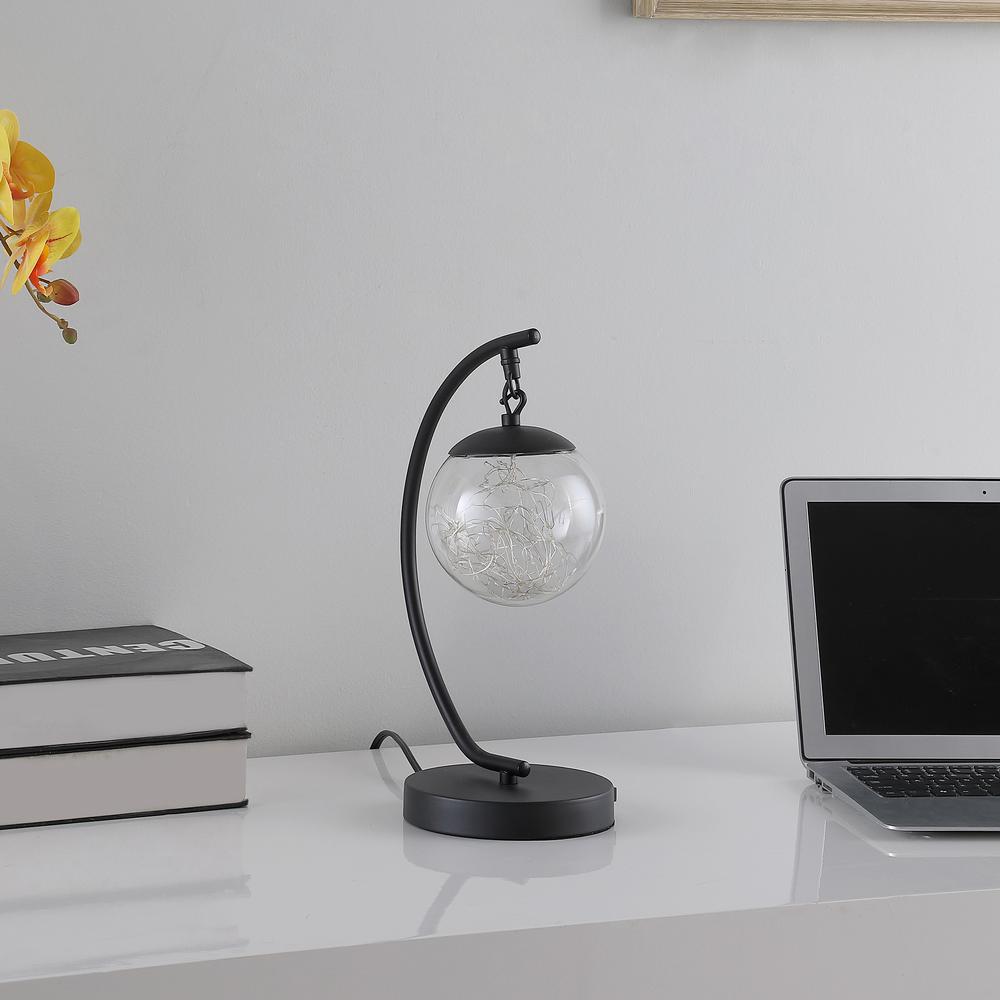 14" In Pendulum Multi-Colored Led Glass Orb Black Metal Table Lamp W/ Usb Port. Picture 3