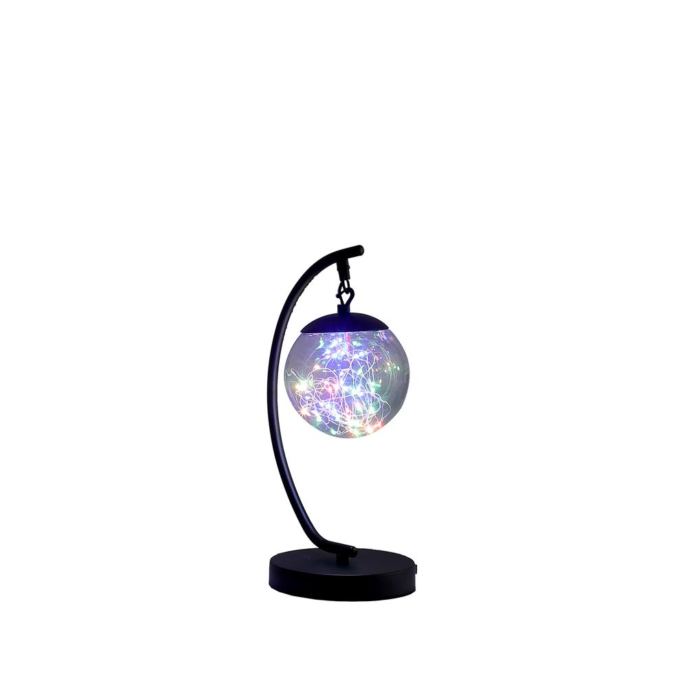 14" In Pendulum Multi-Colored Led Glass Orb Black Metal Table Lamp W/ Usb Port. Picture 2