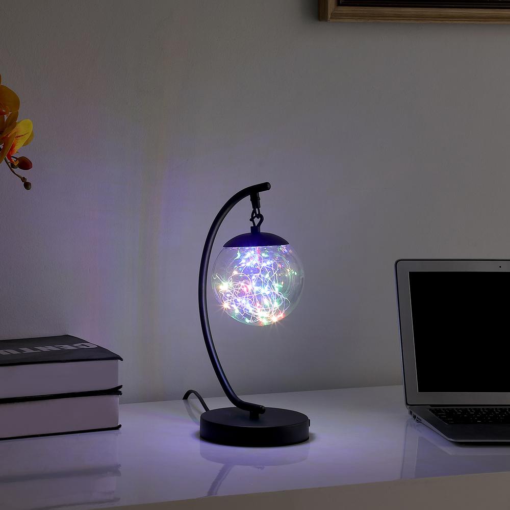 14" In Pendulum Multi-Colored Led Glass Orb Black Metal Table Lamp W/ Usb Port. Picture 4