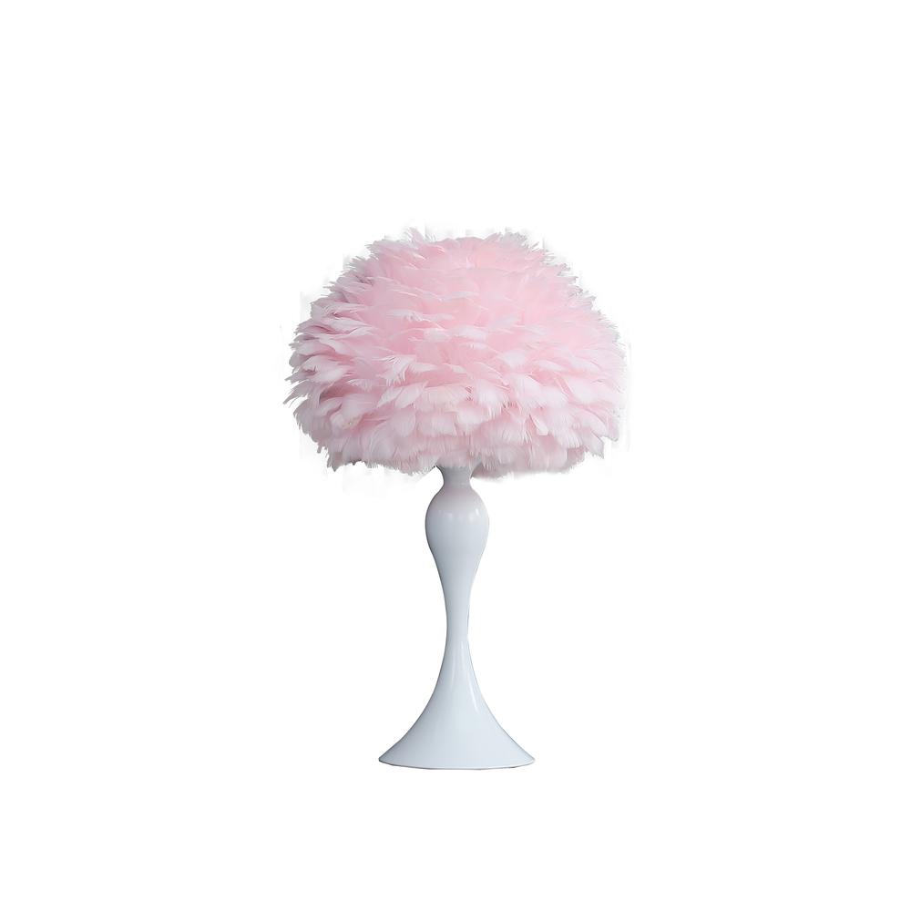 18.25"In Soft Pink Feather Aquina Crisp White Contour Glam Table Lamp. Picture 1